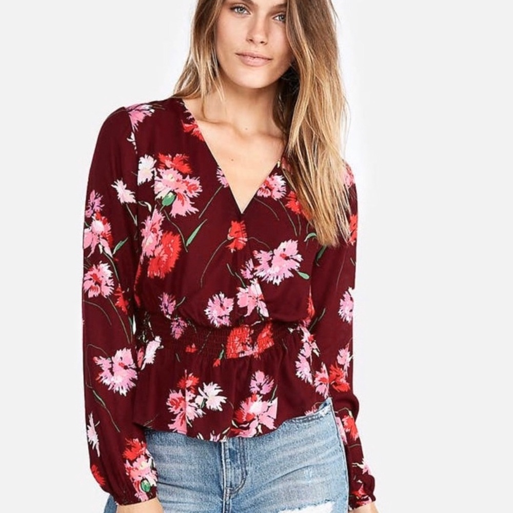 EXPRESS peplum floral blouse Shirt size XS